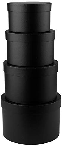 Runde Geschenkboxen mit Deckel, 4 Stück, schwarze Geschenkboxen, verschiedene Größen, verschachtelte Geschenkboxen für Geschenke, Geburtstag, Brautjungfer, Hochzeit, Valentinstag, Weihnachten, Party