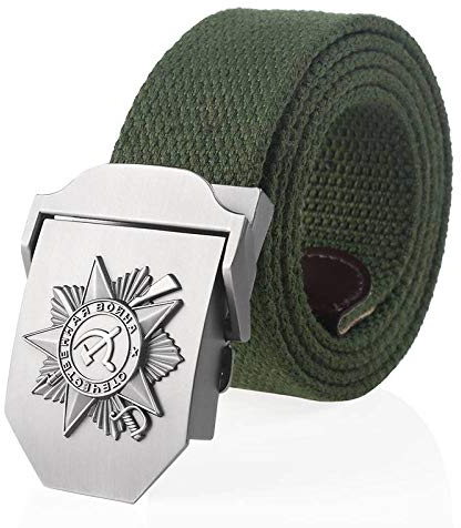 WOAIXI Leinwandgürtel,Mode Männer Frauen Leinwand Webgürtel, 3D Sowjetische Metallschnalle Militär Männer Gürtel CCCP Armee Taktische Gürtel Unisex Outdoor Casual Wild Bund, Schwarz Dunkelgrau Seite,