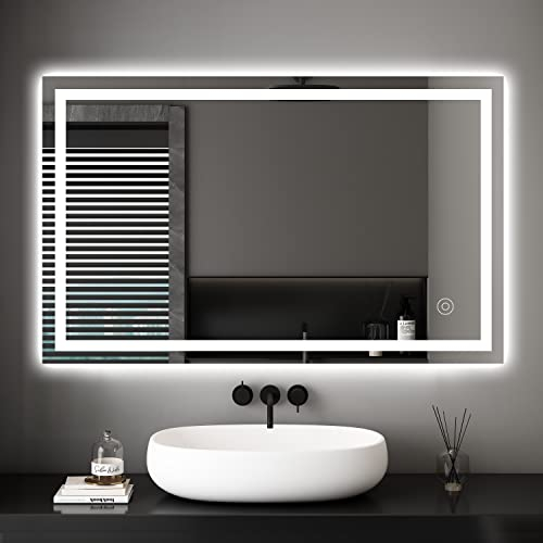Dripex Badezimmerspiegel Wandspiegel LED Badspiegel mit Beleuchtung mit Touch-Schalter Beschlagfrei Kaltweiß 6400K Energiesparend Lichtspiegel 60x100 cm