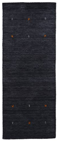 carpetfine Wollteppich Gabbeh Uni Läufer Schwarz 60x180 cm | Moderner Teppich für Wohn- und Schlafzimmer