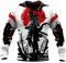 BBYOUTH 3D-Druck Oni Maske Samurai Tattoo Hoodies Männer Herbst Mode Freizeitjacke Pullover Trainingsanzug DW697,Zipper,L