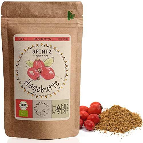 SPINTZ Bio Hagebuttenpulver - ganze Hagebutte gemahlen - Echtes Hagebutten Pulver aus biologischem Anbau - vegan vegetarisch - natürliches Gewürz ohne Zusätze (500g)