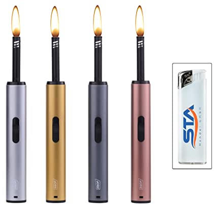 4 x Stabfeuerzeug 20,5 cm BBQ Kamin Taschenfeuerzeug Feuerzeug + 1 gratis Feuerzeug (4 Feuerzeug Slim)