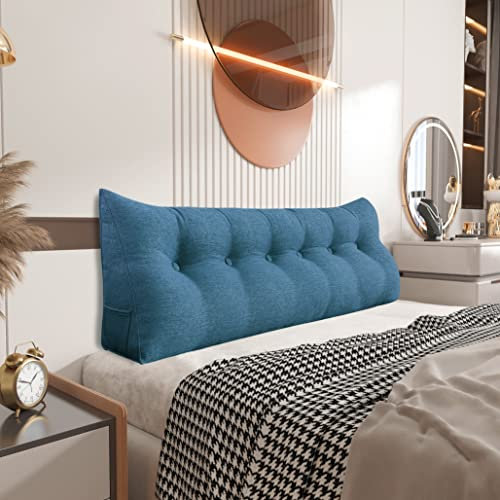 Johnear Rückenkissen Keilkissen Bett Lesekissen,Rückenlehne Kissen für Sofa Lendenkissen Bettkopfteil, Großes Dreieckige Bettkeil Bücherkissen Stützkissen (Blau,180cm)