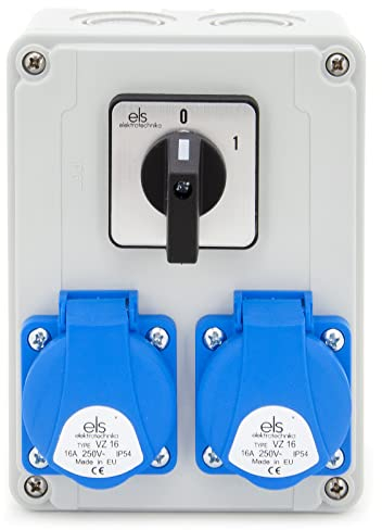 ELS Elektrotechnika Baustromverteiler Steckdosenverteiler mit Schalter 0-1 und Schuko 2x 230V, Verdrahtet, Anschlußfertig für Garage, Werkstatt, Feuchtraum, Fabrik