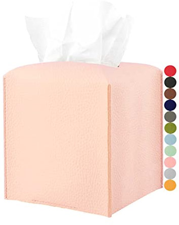 Taschentuchbox, Leder, mit Gürtel unten [JESMINI], dekorativ, modern, PU-Leder, für Badezimmer, Waschtisch, Nachttisch, Büro, Rosa