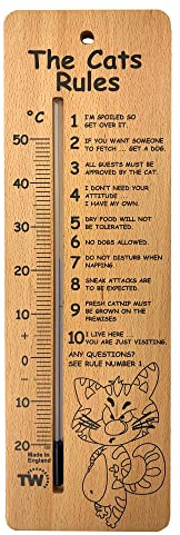 Large 380mm Wooden Thermometer Cat