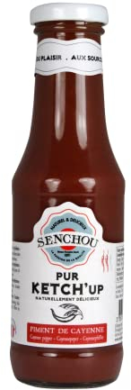 Pur Ketchup Tomate au Piment de Cayenne - Accompagnement de Tapas, Tacos, Grillades - Sans Colorant et Additif - Vegan Friendly & Gluten Free - 360g, Bouteille en Verre 82% Recyclé - SENCHOU