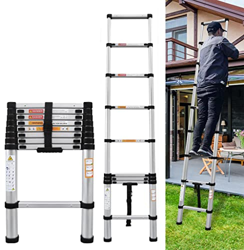 8,5FT teleskopierende Verlängerungsleiter Aluminium zusammenklappbare teleskopische Leiter mit Verriegelungsmechanismus EN131 Standard 330 Pfund Kapazität für Home Attic Dach Decke Rv (2,6m)