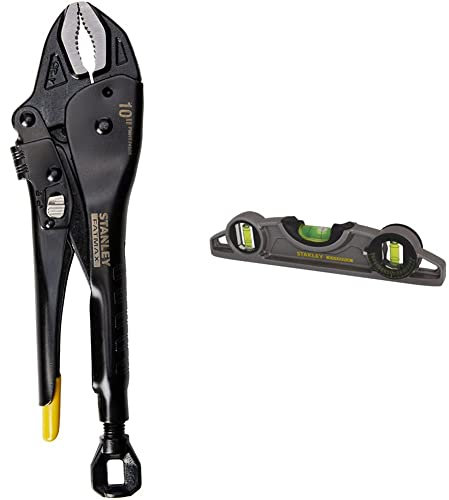 STANLEY FMHT0-74886 Fatmax Locking Mole Grip 250mm Curve Jaw Pliers, Black & FATMAX Xtreme Torpedo Level Heavy Duty Aluminium Body and Magnetic Base Including 3 Reversible Vials 0-43-609