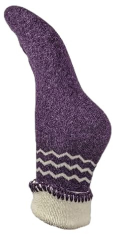 JOYA Luxurious Cuff Bed Wool Blend Socks UK 4-7 EU 36-40 Purple With Cream Chevrons