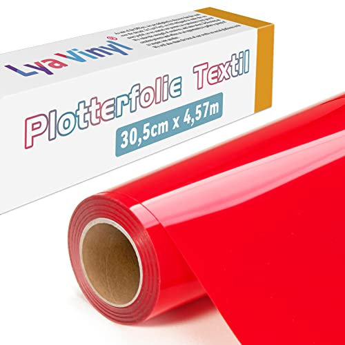 Lya Vinyl Plotterfolie Textil, 30,5 × 457,5cm Rot Flexfolie Plotter Textil für Cricut und Silhouette Cameo, Textilfolie Plotter für DIY Stoff und Shirt