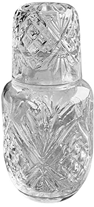 Fofetbfo Crystal Bedside Wasserkaraffe und Glas Set, Vintage Nachttisch Glaskaraffe mit Tasse, Nachttisch Wasserkrug und Becher Set, 540 ml
