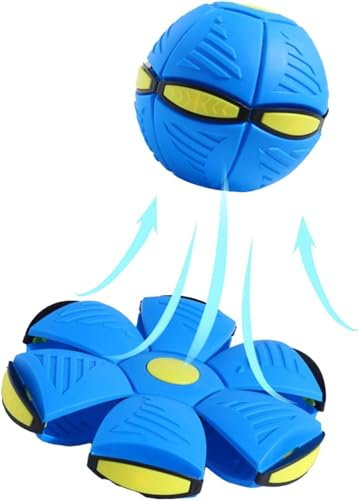 AIWEIYER Pet Toy Flying Saucer - Deformable Stomp Ball for Dogs & Cats (Blue, No Lights)