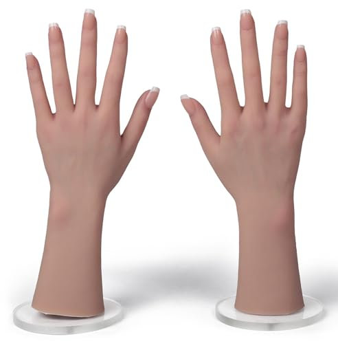 Yuewen Life-Size Silikon Weibliche Hände für Schmuck Display Maniküre Praxis (1PC Rechte Hand mit Skelett, Beige)