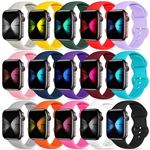 Tiorecime 15 Pack Strap Compatible with Apple Watch Strap 38mm 40mm 41mm 42mm 44mm 45mm 46mm 49mm for Women Men, Silicone Sport Strap for iWatch Series Ultra 11 10 9 8 7 6 5 4 3 2 1 SE