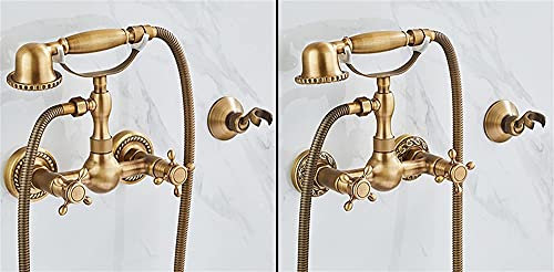 ZLCO Wasserhähne,Retro Home Take a Shower Bad Wasserhahn Warm- und Kaltmischventil Einfacher Einhand-Duschanzug 4-Punkte-Schnittstelle Doppelgriff/Upgrade/F Present