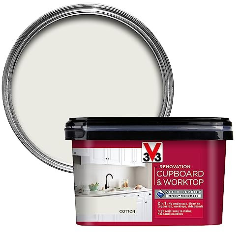 V33 Vernice per mobili e piani di lavoro in cotone, 2 l, senza sottopelo, finitura durevole, alta resistenza all'acqua, macchie e graffi, lavabile, resistente ai prodotti per la pulizia