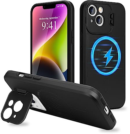 Pepmune for iPhone 14 Case with Stand, Compatible with MagSafe, Military Grade Shockproof Heavy Duty Protective Case, Black