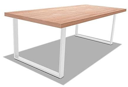 FRANKYSTAR Esstisch aus Holz und Metall mit weißen Quadratfüßen - 220 x 100 cm