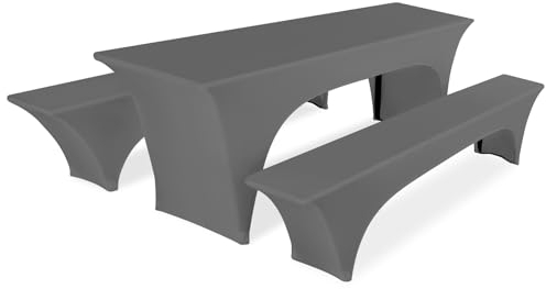 Pesonlook 3-teilige Sets Dunkelgrau Stretch-Biertisch- und Bankabdeckungs-Set für 50 cm Tischbreite, Bierbankabdeckung, Bierzeltgarnitur 220 x 50 x 70 cm für Bankett im Freien