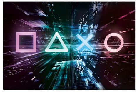 Bilderwelten Fototapete Gaming Neon Controller Symbole 290 x 432 cm Vlies-Tapete XXL Smart Wandtapete Wanddekoration Wohnzimmer Schlafzimmer
