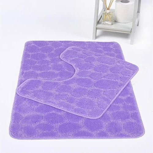 Night Zone Stones 2 Piece Bath Mat & Pedestal Set Non Slip Extra Absorbent Bathroom Toilet Rug Bath Mats Set (Lilac)