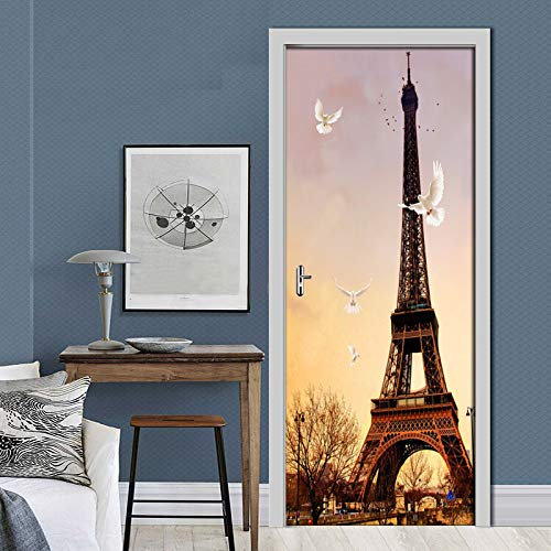Tür bekleben mit Türtapete Selbstklebend Blick auf den Eiffelturm Tür verschönern mit Türfolie Türaufkleber Türbilder Türposter Türklebefolie B85 x H205cm