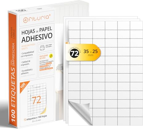 A4-Bögen mit weißen selbstklebenden Etiketten, Erstellen Sie Ihre eigenen individuellen, Sicherer selbstklebender A4-Papier, Selbstklebendes Etikett zum Bedrucken - Ofituria (72 pro Blatt, 100 Bögen)
