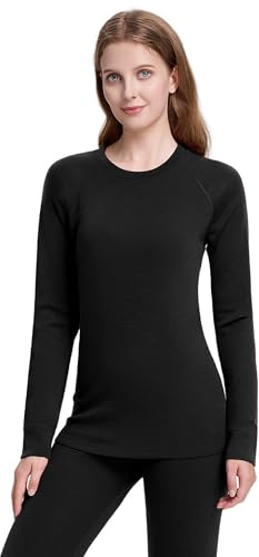 woolcano Women’s Merino Wool Long Sleeve, Lightweight Thermal Base Layer Top for Winter Sports & Everyday Wear