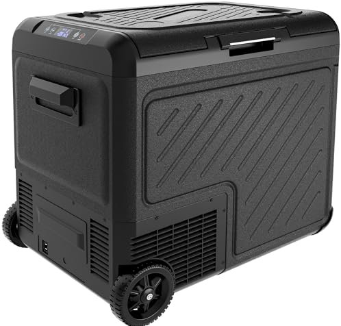 EUHOMY Frigorifero per auto da 12 Volt, congelatore portatile da 55 litri, refrigeratore elettrico a doppia zona, frigorifero per auto, congelatore portatile da 12/24 V CC e 120-240 V AC, per