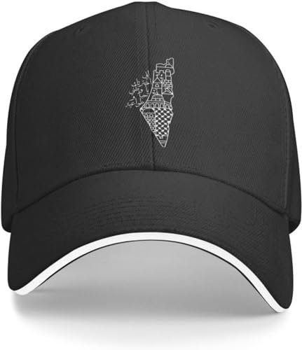 BDJYHACP Baseballkappe Snapback Sonnenhut Palästina arabische Kalligraphie mit palästinensischer Karte und Kufiya-Muster Baseballkappe für Herren und Damen verstellbar für Erwachsene