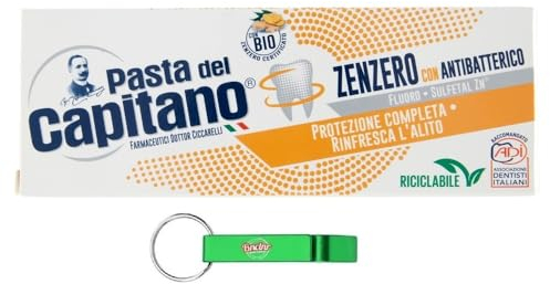 12x Pasta del Capitano Dentifricio Zenzero Ingwer-Zahnpasta Vollständiger Schutz der Zähne 100ml + Beni Culinari Kostenloser Schlüsselanhänger