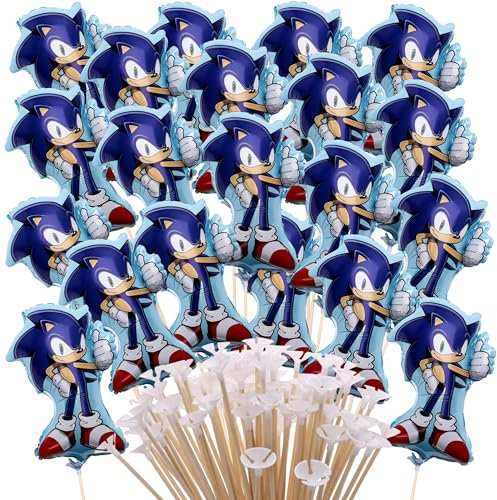 Toyland® Confezione da 20 - Mini palloncini blu Hedgehog da 46 cm (18) - Bastoncini e bicchieri inclusi - Decorazioni per feste di compleanno