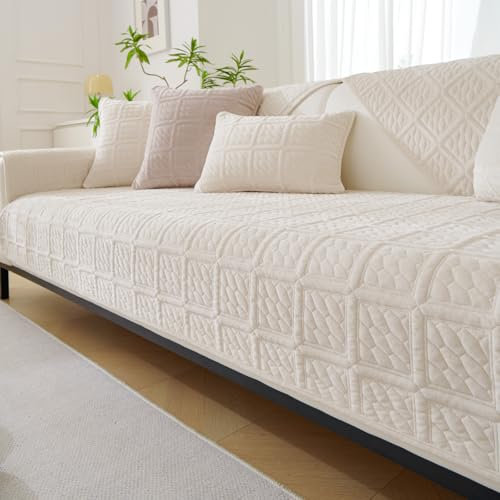 Upgrade Milchsamt Superweiche Sofa Überzug L Form U 1/2/3/4 Sitzer Couch Überzug Ecksofa, Sofabezug Set Universelle rutschfeste Sofaschoner SofaÜberwurf Schutzdecke für Wohnzimmer(Creme, 90 * 160cm)
