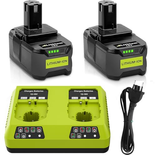2X 18V 8,0Ah Ersatzakku für Ryobi + 4A P117 Ladegerät Kompatibel mit Ryobi P108 RB18L50 RB18L25 RB18L40 RB18L20 RB18L15 RB18L13 P102 P103 P104 P105 P106 P107