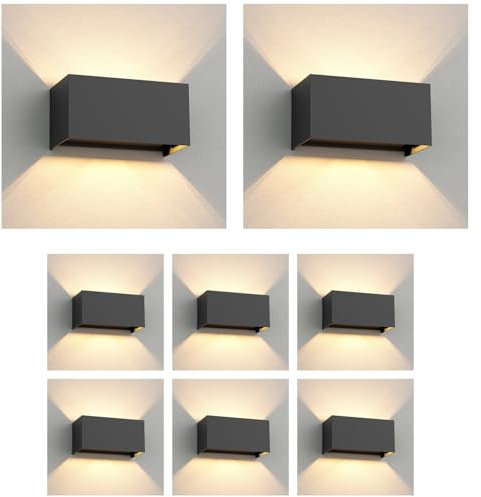 ledscom.de 8 Stück Wandleuchte CUBEL für außen, IP65, Up-/Downlight, anthrazit matt, rechteckig, 2x G9 max. 10W
