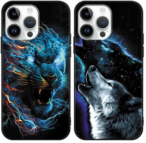 LunarDrift 2 Confezioni Custodia per Apple iPhone 15 6.1 Pollici, Anime Giappone Art Estetica Lupo e Tigre Motivo Manga Antiurto Protezione Case Flessibile TPU Silicone Cover Bumper, 05