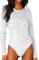 JWJP&CCYIQI Long Sleeve Sequin Bodysuit Glitter Sparkle One Piece Top Sheer Mesh Thong, Silver, Medium