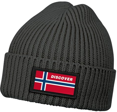 Neverless® Herren Beanie Wintermütze mit Patch Norwegen Flagge Aufdruck Print Strickmütze Männer Rippstrick