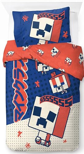 Jay Franco Minecraft Oishi Market 100% Baumwolle Einzelbett-Bettbezug-Set – Creeper Bettwäsche Enthält Kissenbezug 50 x 70 cm