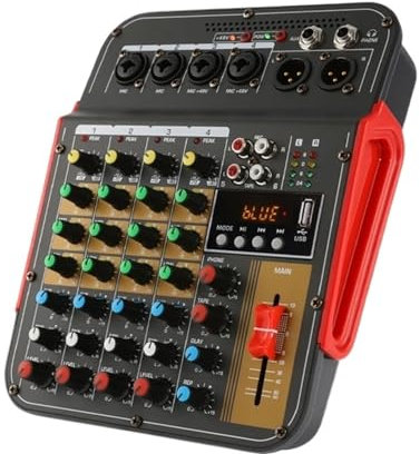 DJ Controllers, 6-Channel Audio Mixer Outdoor Conference Audio USB Reverb Audio Processor Sing Live with Sound Card Sound Mixer(Plug)