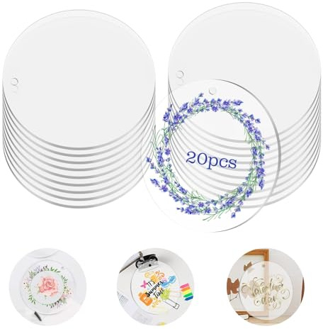 Rairsky Lot de 20 disques ronds en acrylique transparent de 10 cm avec trou pour bricolage, porte-clés, décoration, dessous-de-verre, sculpture, cadeau (10 cm, 20 pièces)