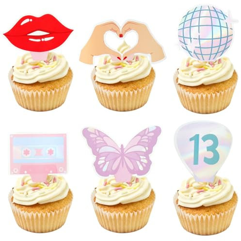 24Pcs Eras Party Cupcake Toppers Music Cupcake Toppers Popular Singer Cupcake Toppers Concert Party Cake Decoration Music Singer Cupcake Pick Bridesmaid Cupcake Accessory Brithday Cake Decorations