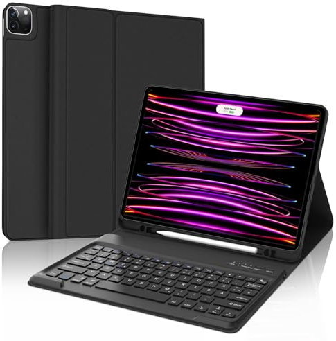 SENGBIRCH Tastatur Hülle für iPad Pro 12.9 Zoll 6/5/4/3 Generation, Magnetisch abnehmbar mit Deutsches QWERTZ Layout Keyboard, Soft TPU und Leder hülle, Schwarz
