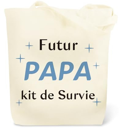 JIOMULIG Idée Cadeau Fete des Peres Kit de Survie Futur Papa Tote Bag Spécial Annonce Grossesse Merci Cadeau Original Futur Papa Sac Cabas Kit Naissance Anniversaire ToteBag Cadeaux Sac Réutilisable