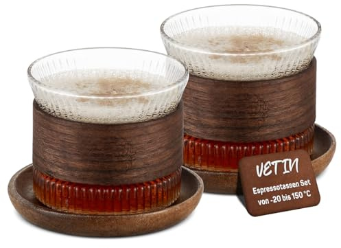 VETIN Lot de 2 tasses à expresso avec soucoupes en verre - 170 ml - Tasses à cappuccino - Blanc transparent