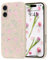 Wirvyuer for iPhone 16 case, Compatible with Magsafe, Cute Floral Leaves Magnetic Phone Case, Pink Flower Shockproof Silicone Slim Bumper Protective Cover for Women Girls, White