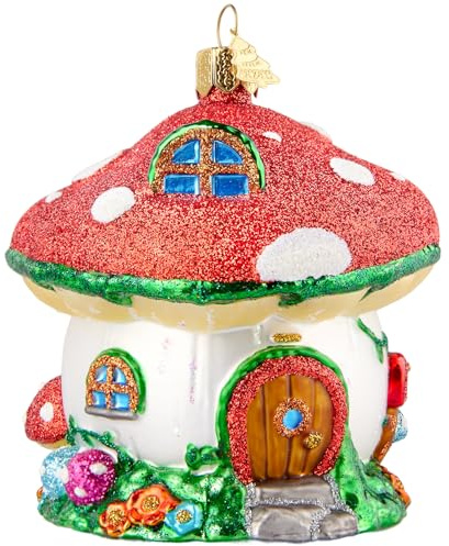 Hzyc Weihnachtsbaumschmuck, Handgeblasenes Glas-Weihnachtsdekorationen | Rotes Pilzhaus Ornament zum Aufhängen,Weihnachtsschmuck für Feiertagsparty Heim Geschenk