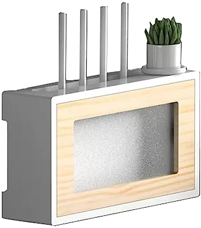 LMTYBOC Wall Mounted Large WiFi Router Stand Set-top Box Pine Wood Power Strip Protector Hider Router Rack Under Floating TV Shelf Wall Decoration - Wood Door and White Frame (Color : A-36.9x10x20cm